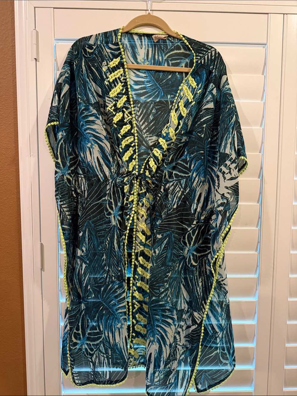 Sheer Tropical Print Swim Cover-Up One Size